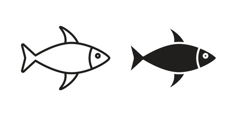 Fish icon flat and stroke style pack on white background. Vector illustrations