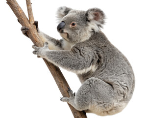 Fototapeta premium A cute and cuddly koala is sleeping peacefully, curled up in a ball of soft, grey fur on a transparent background
