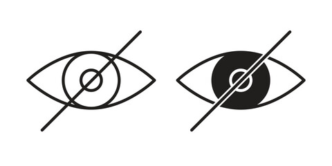 Eye crossed icon flat and stroke style pack on white background. Vector illustrations