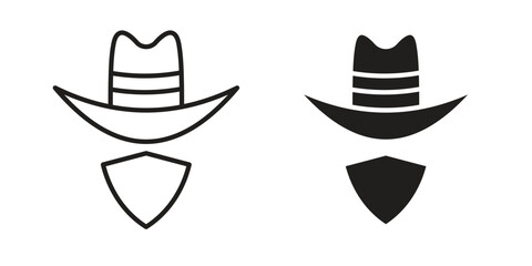 Cowboy icon flat and stroke style pack on white background. Vector illustrations