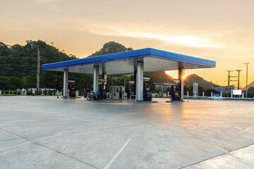 Gas station at sunset.