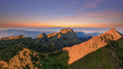 Naklejka premium Panorama view of the great mountains national park scenic from Doi Luang Chiang Dao in Chiang Mai Province, Thailand.