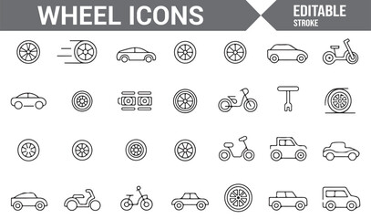 Simple Wheel and Transportation Icons for Digital Projects and Web Design