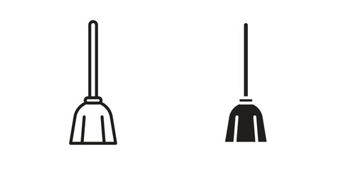Broom icon flat and stroke style pack on white background. Vector illustrations
