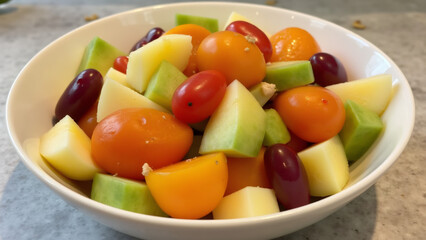 Fresh Fruit Salad Bowl: Healthy Mix of Colorful Fruits, indoor.