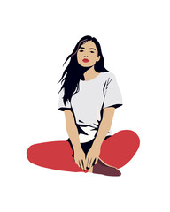 Detailed flat vector people and illustration, woman with casual outfit