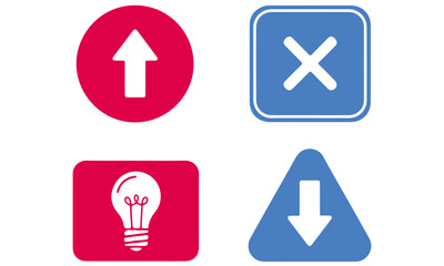 UI Icon Set: Arrows, Lightbulb, Close, Question, and Exclamation Marks in Red & Blue for Web, App, and User Interface Design Elements