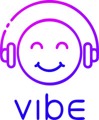 Happy smiley face with headphones and letter v