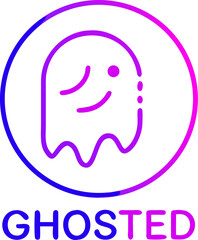 Melancholy ghost icon with ghosted text in gray tones