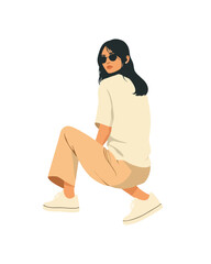 Detailed flat vector people and illustration, woman with casual outfit