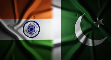Indian Flag Left and Pakistan Flag Right in High-Detail Fabric Texture JPG