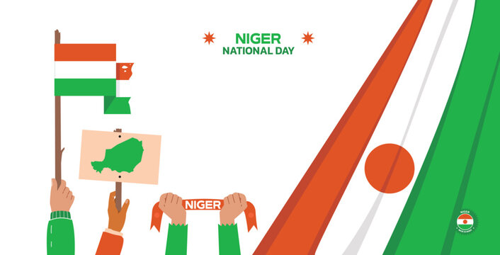 niger Independence Day Design, minimalist template of August 3rd design elements with people holding flags and maps, niger maps and flags in poster and banner form	
