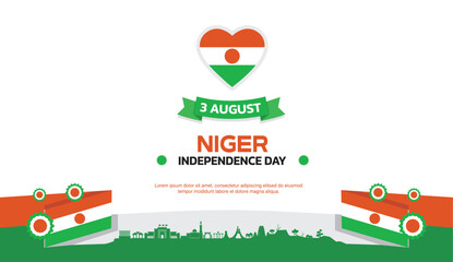 niger Independence Day Design, minimalist template of August 3rd design elements with love and ribbon below, niger map and flag in poster and banner form	
