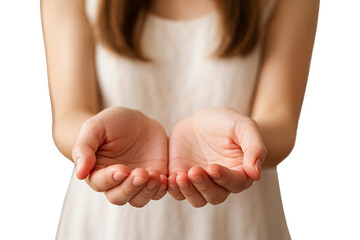 Material of a person holding out both hands, hands scooping up something.
The image of two hands evokes charity, relief, mental care, health care, etc.