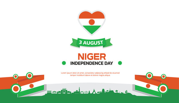niger Independence Day Design, minimalist template of August 3rd design elements with love and ribbon below, niger map and flag in poster and banner form	
