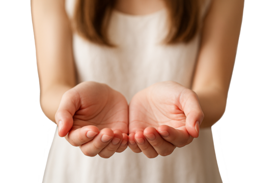 Material of a person holding out both hands, hands scooping up something.
The image of two hands evokes charity, relief, mental care, health care, etc.