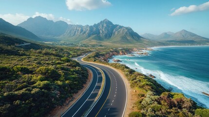 Scenic coastal highway winding through lush landscape