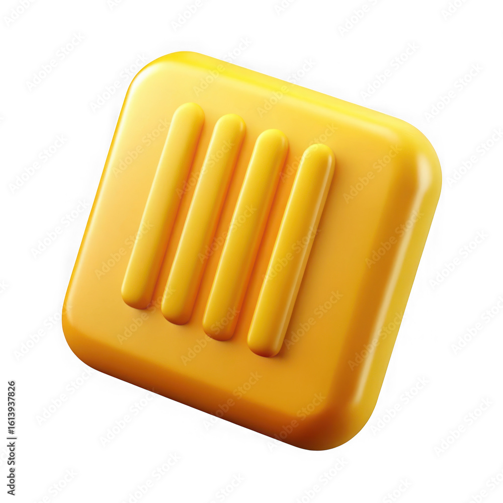 Poster yellow square object with grooves isolated on transparent background