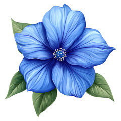 Vibrant blue flower with green leaves isolated on transparent background