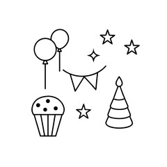 birthday party icon collection  bright colors  iso