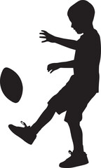 kids playing football silhouette vector, child soccer silhouettes for sports design, vector of children kicking ball in black, football activity silhouettes for kids sports template
