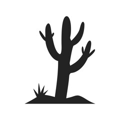 Fototapeta premium Cactus tree black icon on white background. Cactus silhouette. Isolated vector illustration front view.