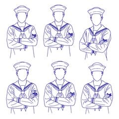 Classic Sailor Figures, Nautical Uniform Line Art