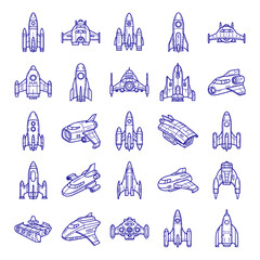 Spaceship Line Art Icons, Futuristic Sci-Fi Collection