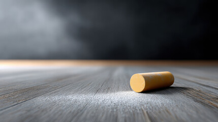 Chalk on wooden surface ready to start school lessons with fresh beginning and hopeful atmosphere for learning and creativity