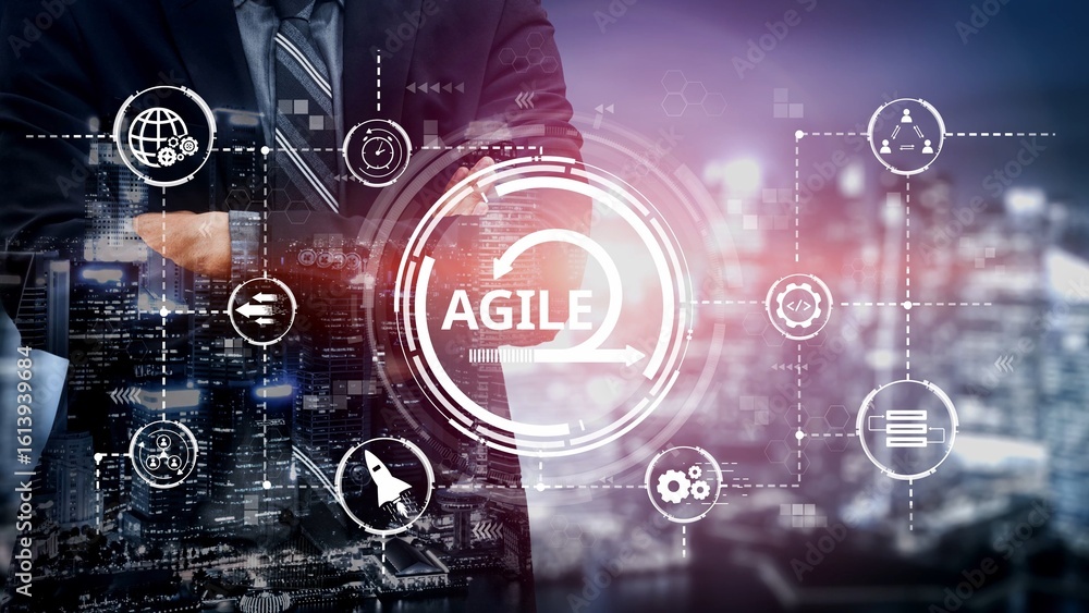 Poster agile project management using teams and agile planning for agile development. agile enables flexibi