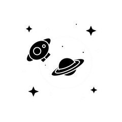 space and galaxy icons  neon style  black backgrou