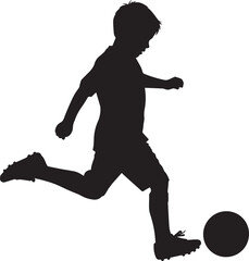 kids playing football silhouette vector, child soccer silhouettes for sports design, vector of children kicking ball in black, football activity silhouettes for kids sports template