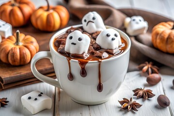 Spooky Halloween Hot Chocolate with Ghost Marshmallows