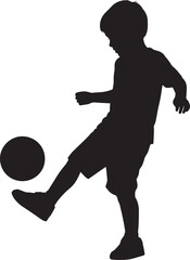 kids playing football silhouette vector, child soccer silhouettes for sports design, vector of children kicking ball in black, football activity silhouettes for kids sports template