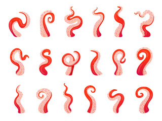 Naklejka premium Cartoon octopus tentacles. Octopuses tentacle sucker, squid arm cuttlefish leg kraken cthulhu sea giant monster underwater danger animal fantasy creature swanky vector illustration