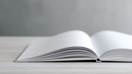 Open book on wooden table with blank pages ready to start school learning and study in quiet environment