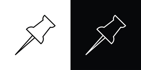 Thumbtack icon logo vector designs. icon set in a black and white strokes