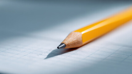 Sharpened yellow pencil lies on graph paper ready to start school work with focus and precision in calm learning environment