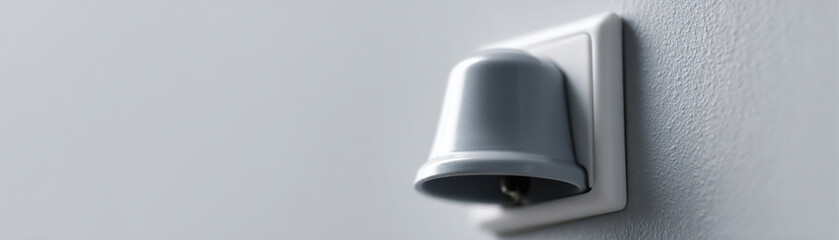School start bell mounted on wall signaling beginning of new day with clear sound and simple design for educational environment