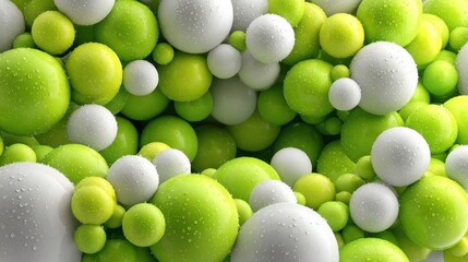 Green and white balloons at top and bottom, with central blank space for message