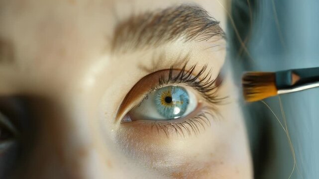 A close-up shot of someone with a brush stuck in their eye