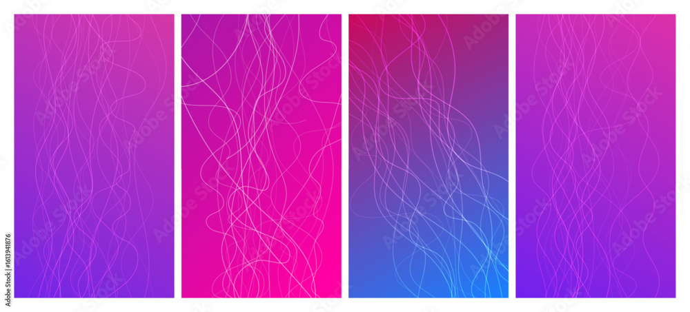 Poster set of abstract gradient backgrounds with wave beams