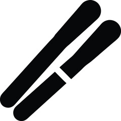 Pair of skis in black silhouette perfect for winter sports and recreation projects promoting skiing equipment and snowy adventures