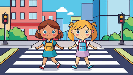 Two girls crossing the street
