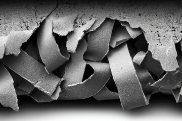 Close-up of fractured, layered material