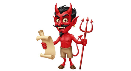 Isolated Cartoon Devil with Scroll
