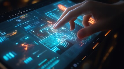 A layered touchscreen interface with adaptive lighting, gestures, and multi-window views 