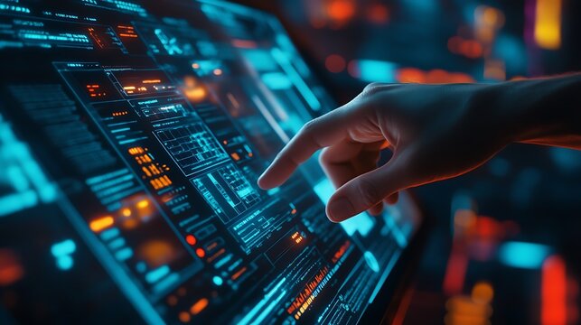 A layered touchscreen interface with adaptive lighting, gestures, and multi-window views 