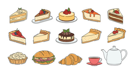 A collection of sweet treats including various cakes pies and pastries for a delightful tea party