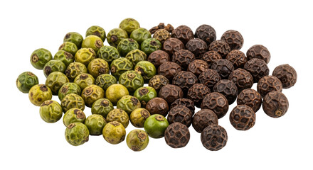 Isolated Heap of Green and Black Peppercorns